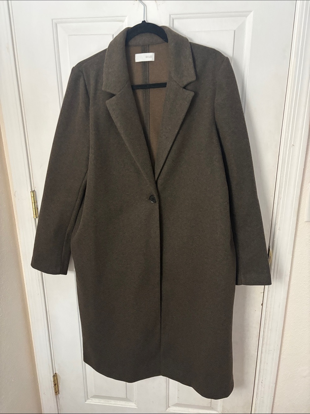 Zara Single-Button Long Trench Coat in Olive/ brown